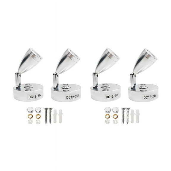 4x RV LED Spot Reading Lamps, 12V Interior Spotlight Contact Switch with USB Interface for Caravan, Boat, Motorhome Warm,4 x led reading lights,silver