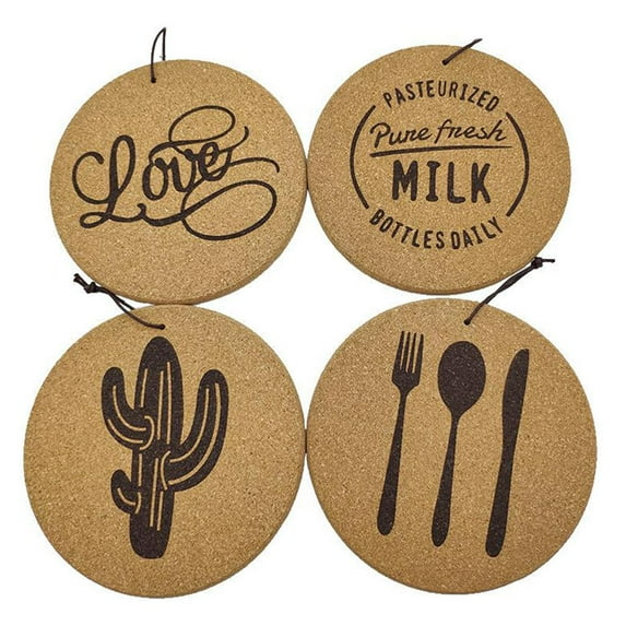 4x Round Cork Placemats Thickened Table Insulation hot Placemat for Plate Bowl, Cork Coaster for Office Living Room 1