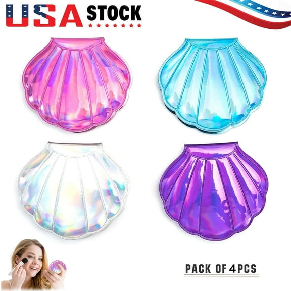 4x Seashell Shape Cosmetic Mirror Double-sided Magnification Makeup Mirror Portable Foldable Mirrors for Beauty and Personal Care