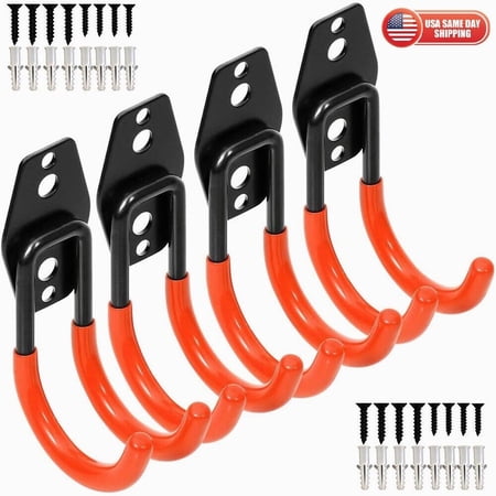 4x Steel Garage Storage Utility Double Small J Hooks Wall Organizer Tool Hanger
