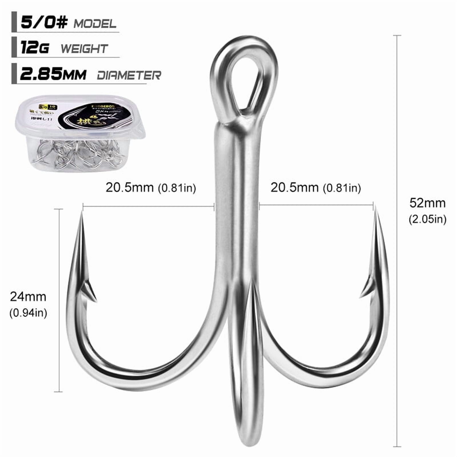 4x-Strong Treble Hook Fishing Hooks Size 4#-5/0 Sharp Round Bend for Lures Baits