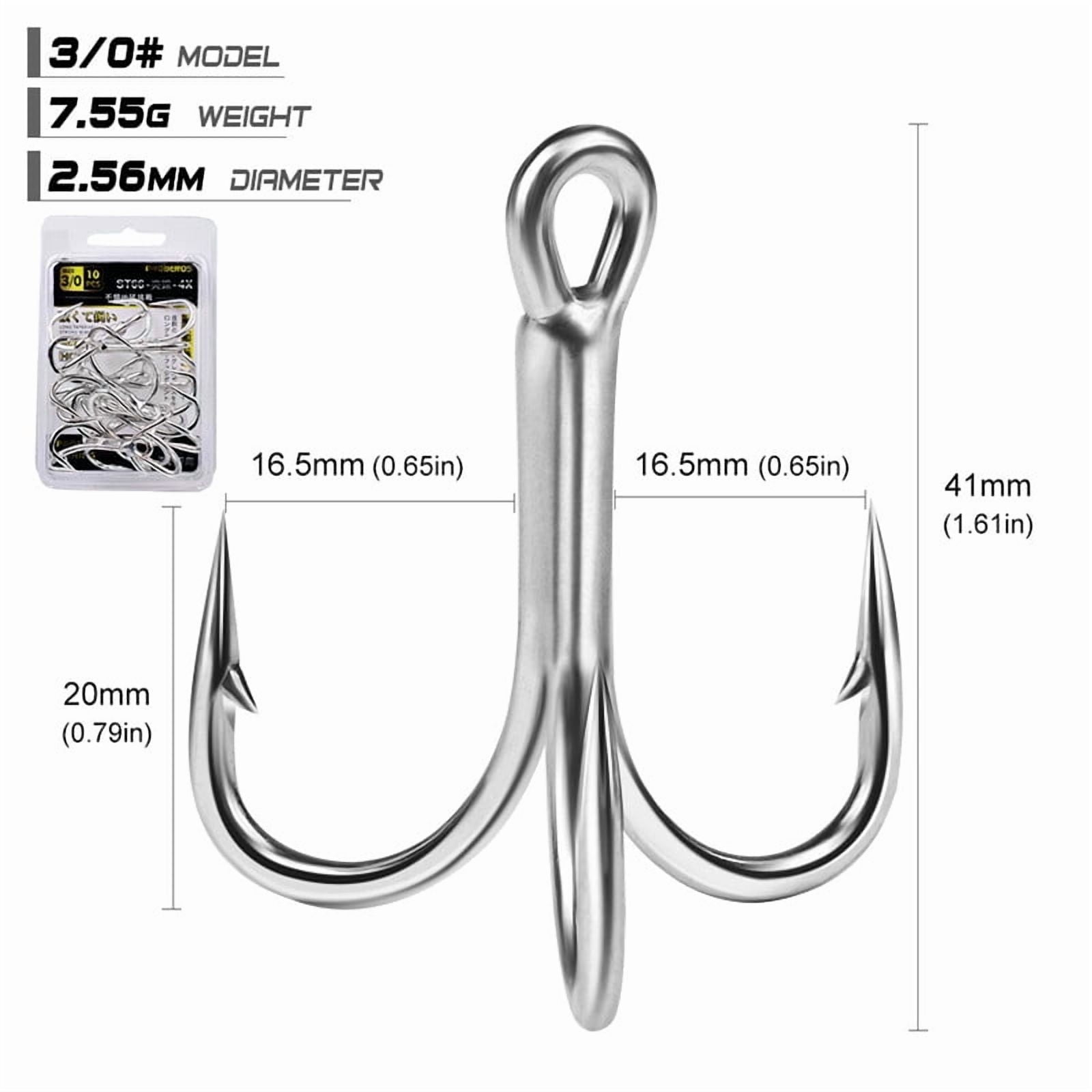 4x-Strong Treble Hook Fishing Hooks Size 4#-5/0 Sharp Round Bend for Lures Baits