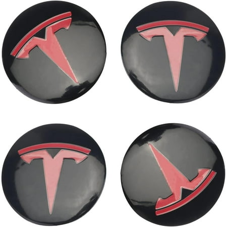 4x Tesla Model 3 Y S X Emblem Badge Sticker Wheel Hub Caps Center Cover ABS Material 4pcs 56MM 2.2''(Black red)