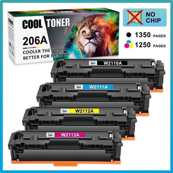 4x Toner for 206A W2110A Color Laserjet Pro MFP M283cdw M282 M255dw NO CHIP