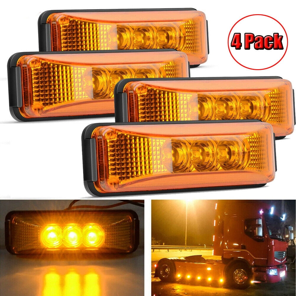 4x Amber 3LED Side Marker Lights for RV, Truck, Trailer, Boat