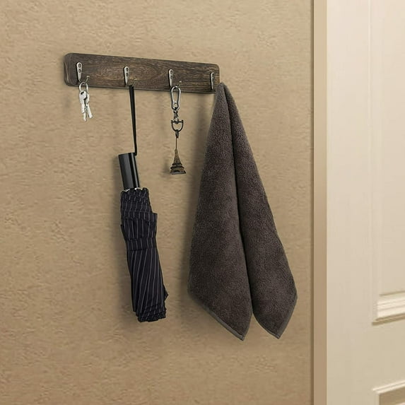 4x Wall Mounted Rustic Coat Rack Entryway Hanging Home Organizr with Hooks Brown