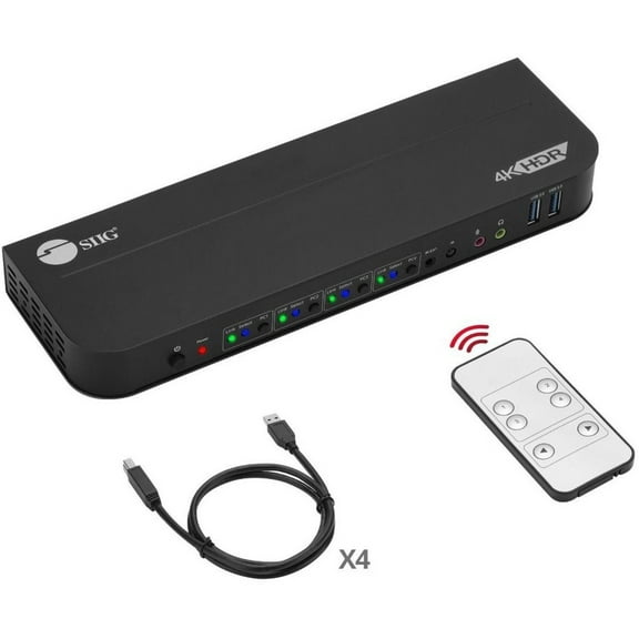 SIIG 4x1 DisplayPort 4K KVM USB 3.0 Switch with Remote Control - Allows you to control 4 DisplayPort 1.4 computers using one keyboard and mouse, DP 1.4/8K@30, HDMI 4K@60, USB 3.0 ports, 3.5mm Phone...