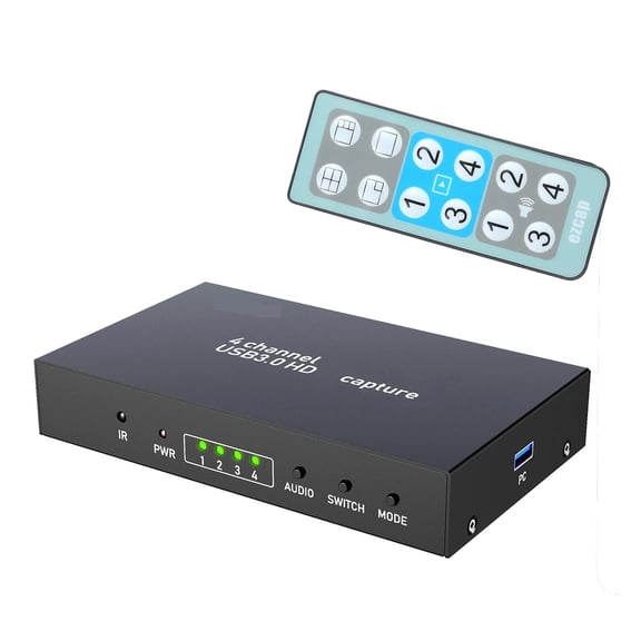 4x1 HD 1080P 60fps USB3.0 Video Capture Card Game Recording Box PC HD Multi-Viewer 4 Channel Screen Switch