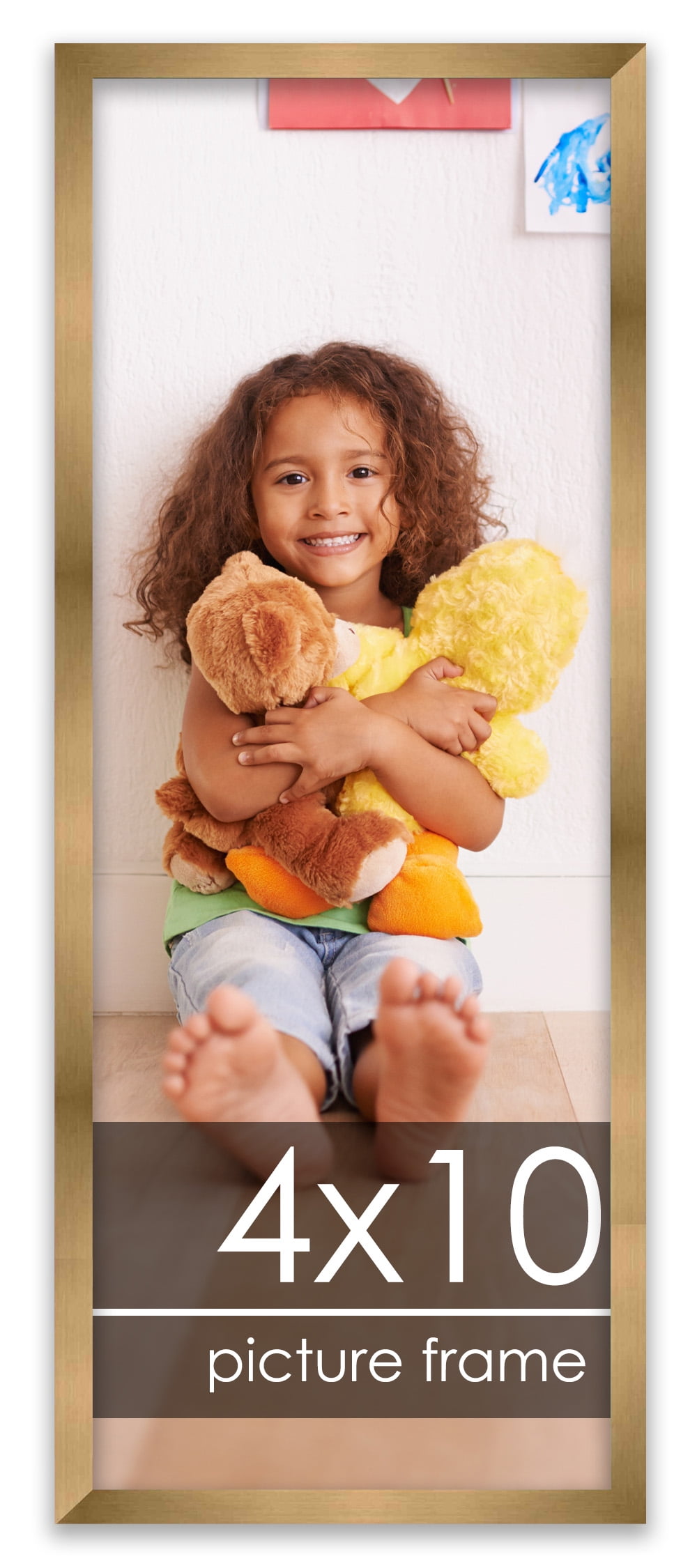 4x10 Gold Bronze Wood Picture Frame - UV Acrylic, Foam Board Backing, Hanging Hardware