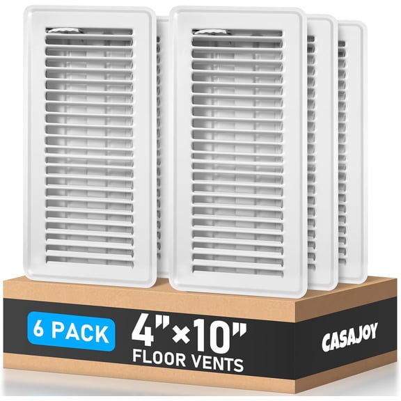 4x10 Floor Registers, 6 Pack White Floor Vent Covers | Heavy Duty Steel Walkable Floor Vents, No Plastic, Adjustable Airflow, Rust Proof Finish,Curved Safe Edges for Home Floor