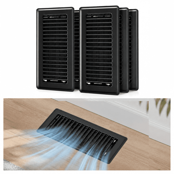 4x10 Floor Vent Covers Black Steel Floor Register, Air Vent Covers for Home Floor Wall Ceiling, Adjustable Airflow Vent Cover 6 Pack Rust Proof Metal Floor Grates