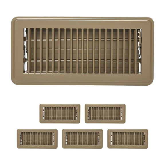 4x10 Inch Floor Registers 6 Pack Heavy Duty Walkable Iron HVAC Vent Grilles Adjustable Rust Proof Air Vents Deflector with Metal Damper Brown for Home Office