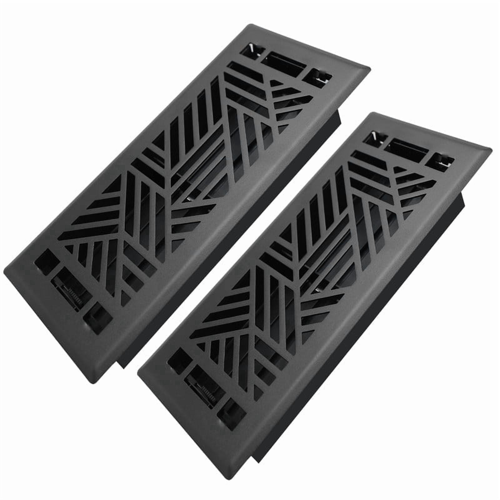 4x10 Inches 2 Pack Heavy Duty Walkable Floor Register Easy Adjust Air Supply Lever Floor Vents - Brooklyn Design - Vent Cover for Home Floor - Matte Black