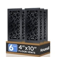 thumbnail image 1 of 4x10 Inches 6 Pack Heavy Duty Walkable Floor Register - Easy Adjust Air Supply Lever Decorative Floor Vent Covers, Savannah Design Vent Covers for Home - Matte Black, 1 of 7