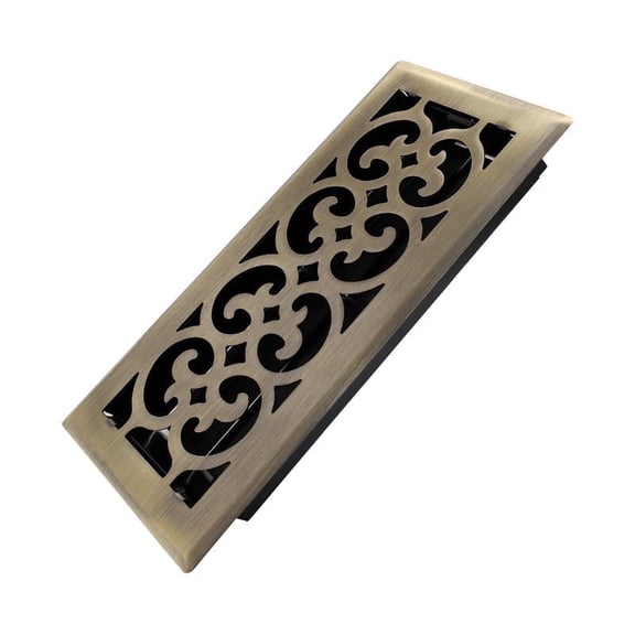 4x10 Inches Heavy Duty Walkable Floor Register Easy Adjust Air Supply Lever Floor Vents - Charlotte Design - Vent Cover for Home Floor - Antique Brass