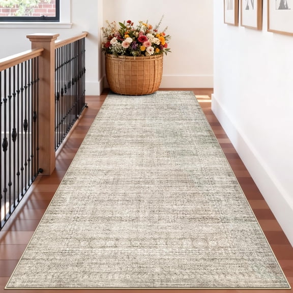 4x10 Neutral Kitchen Area Rug: Washable Soft Runner Rugs For Bedroom Living Room Water Resistant Hallway Bathroom Entryway Carpet With Non-slip Backing Dining Floor Mat(4x10 Beige/ivory)