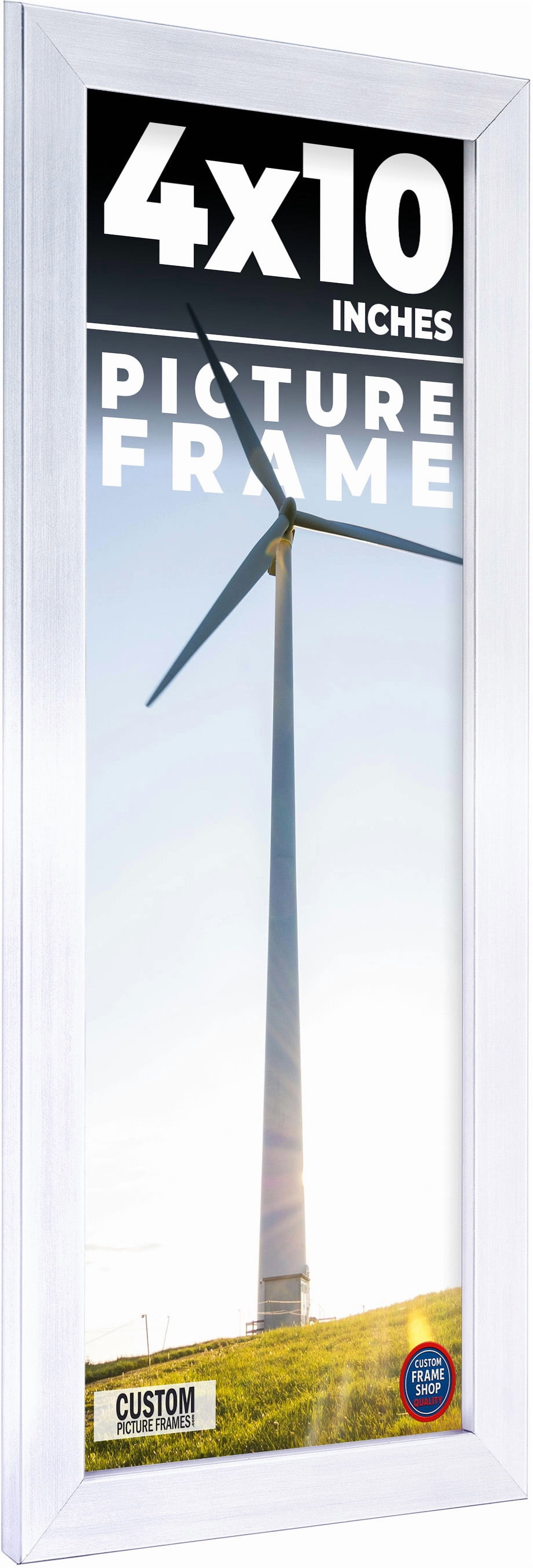 4x10 Silver Wood Picture Frame - UV Acrylic, Foam Board Backing, Hanging Hardware