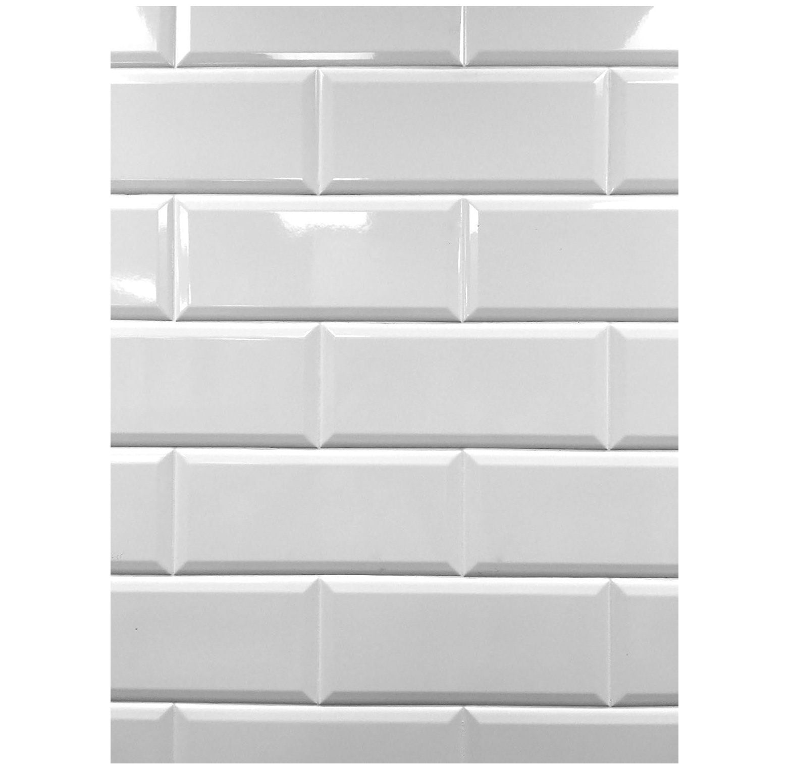 4x10 White Glossy Finish Beveled Ceramic Subway Tile Shower Walls