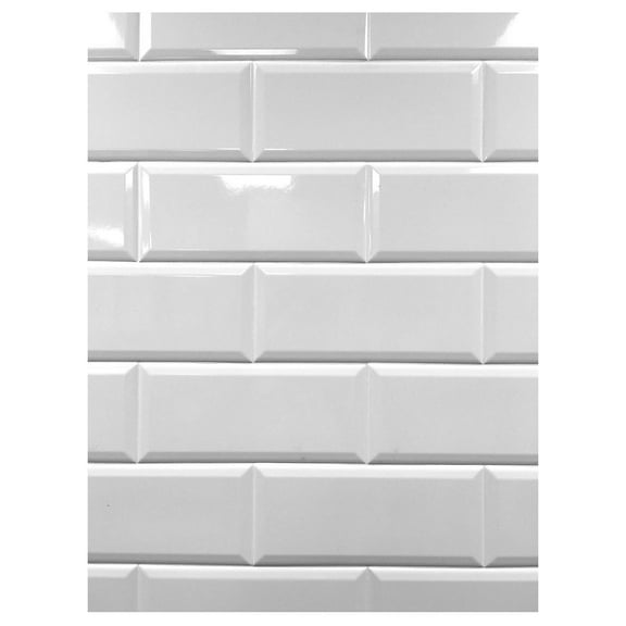 4x10 White Glossy Finish Beveled Ceramic Subway Tile Shower Walls Backsplashes (5 Piece Pack)