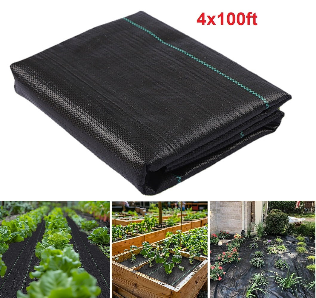 4x100ft Weed Barrier Landscape Fabric, Heavy Duty 3.2oz Ground Cover Weed Control Geotextile Fabric with Garden Staples Weed Block Gardening Mat Landscape Fabric