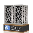 thumbnail image 1 of 6-Pack 4x10 inch Heavy Duty Walkable Steel Floor Register | Easy Adjust Lever, Boston Design, Satin Nickel, 1 of 7