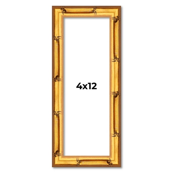 4x12 Frame Gold Bamboo Solid Wood Picture Frame | 1 Inch Moulding Width | Interior Frame Depth 0.75