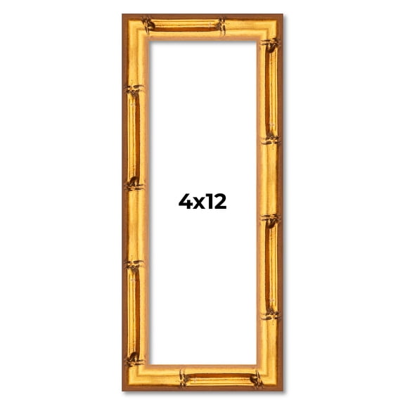 4x12 Frame Gold Bamboo Solid Wood Picture Frame | 1 Inch Moulding Width | Interior Frame Depth 0.75