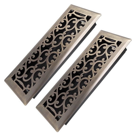 4x12 inches 2-Pack Heavy-Duty Steel Walkable Floor Register with Adjustable Air Lever - Savannah Design - Antique Brass