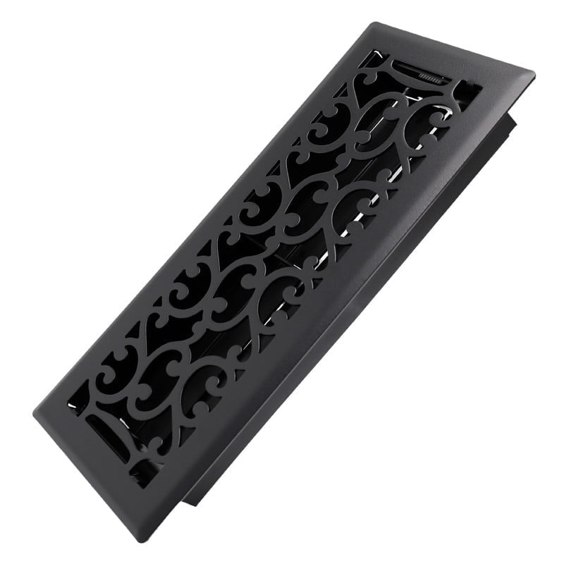 4x12 Inches Heavy Duty Walkable Floor Register - Easy Adjust Air Supply Lever Decorative Floor Vent Covers - Savannah Design Vent Covers for Home - Antique Brass - Matte Black