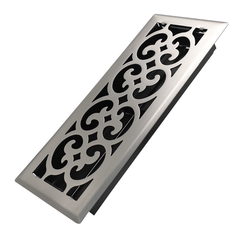4x12 Inches Heavy Duty Walkable Floor Register Easy Adjust Air Supply Lever Floor Vents - Charlotte Design - Vent Cover for Home Floor - Satin Nickel