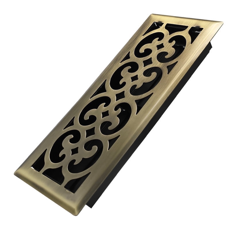 4x12 Inches Heavy Duty Walkable Floor Register Easy Adjust Air Supply Lever Vents - Charlotte Design - Vent Cover for Home Floor - Antique Brass