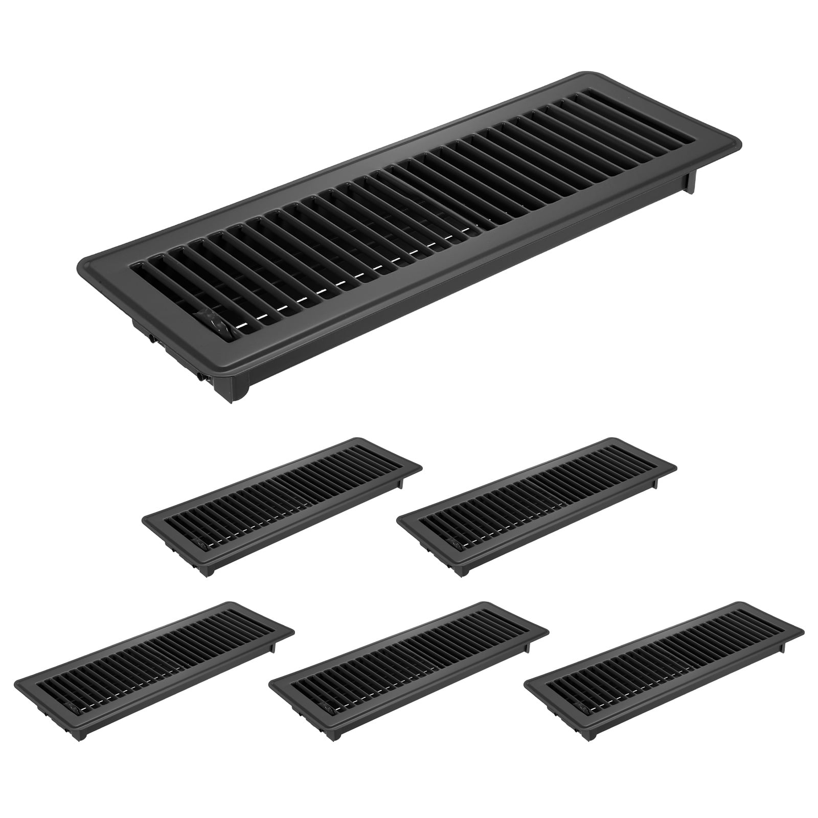4x14 Inch Floor Vent Covers, Floor Registers Metal Walkable Air Vent Covers Easy Adjustable Air Supply Lever, Black 6 Pcs