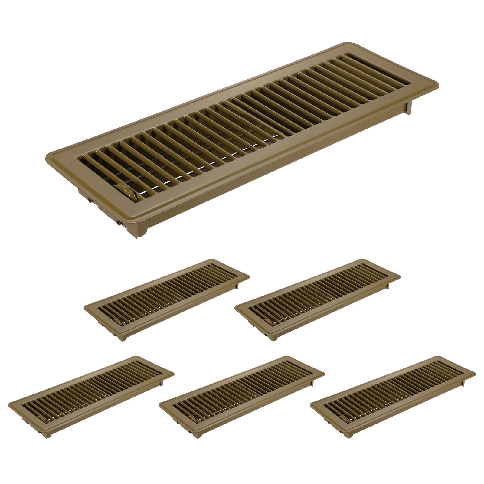 4x14 Inch Floor Vent Covers, Floor Registers Metal Walkable Air Vent Covers Easy Adjustable Air Supply Lever, Brown 6 Pcs