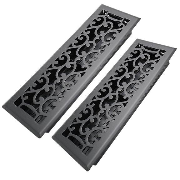 4x14 Inches 2 Pack Heavy Duty Walkable Floor Register Easy Adjust Air Supply Lever Floor Vents - Savannah Design - Vent Cover for Home Floor - Matte Black