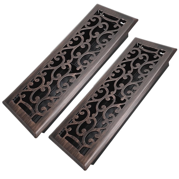 4x14 Inches 2 Pack Heavy Duty Walkable Floor Register Easy Adjust Air Supply Lever Floor Vents - Savannah Design - Vent Cover for Home Floor - Oil Rubbed Bronze
