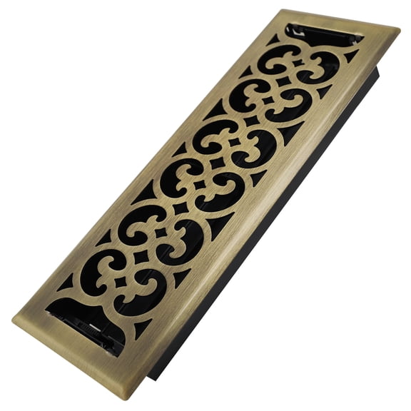 4x14 Inches B Pack Heavy Duty Walkable Floor Register Easy Adjust Air Supply Lever Floor Vents - Charlotte Design - Vent Cover for Home Floor - Antique Brass