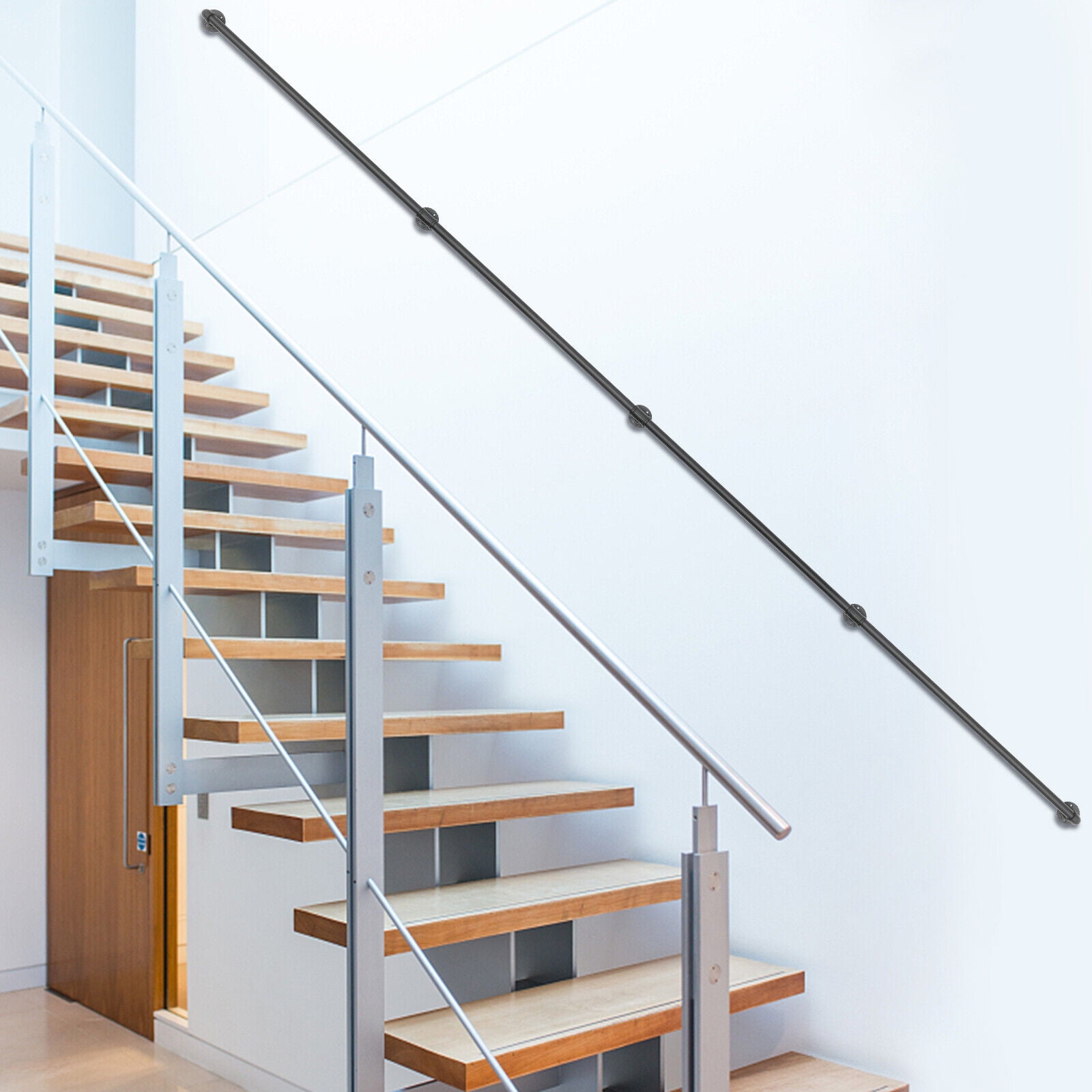 4x14FT Wall Mounted Stair Handrail Industrial Black Pipe Staircase