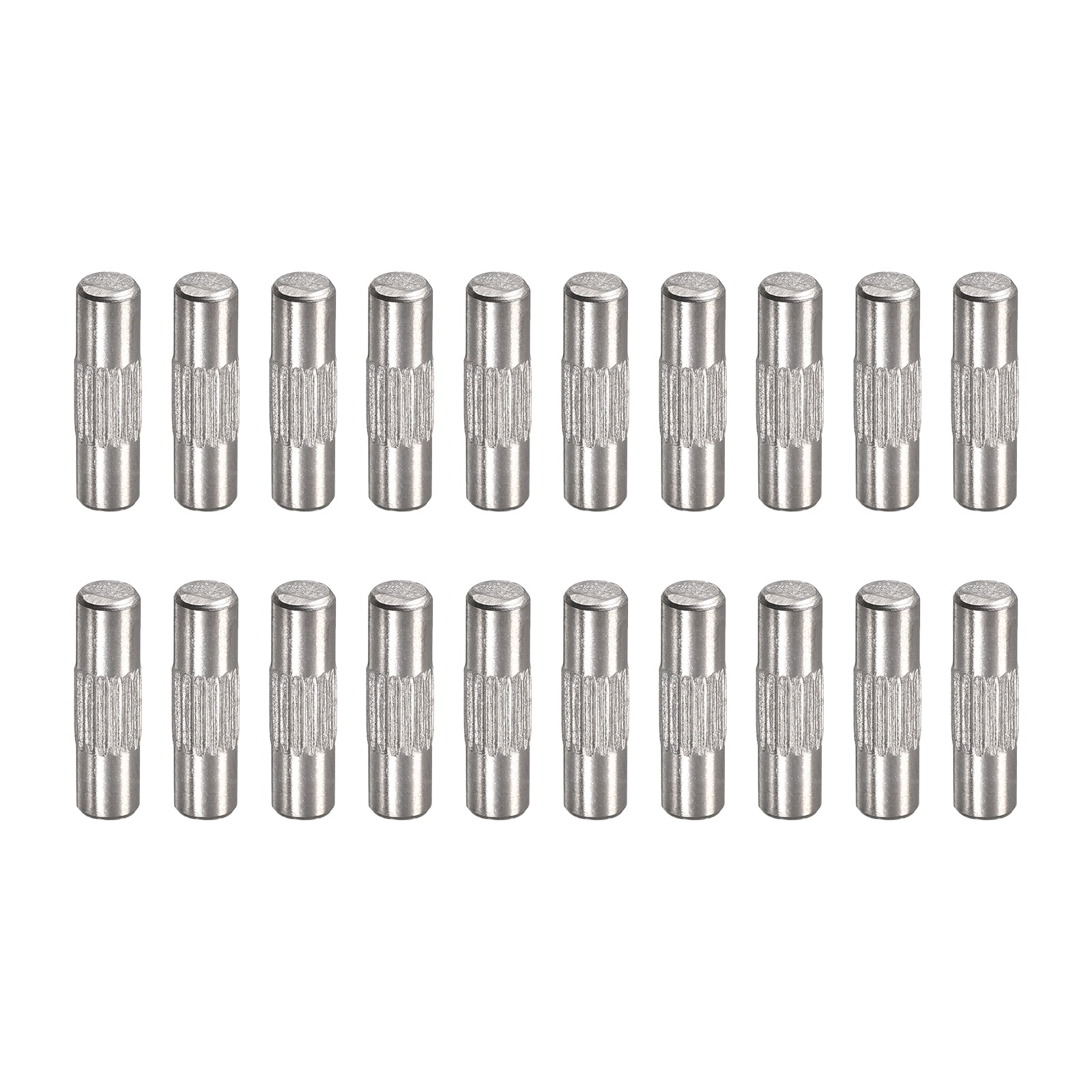4x14mm 304 Stainless Steel Dowel Pins, 20 Pack Center Knurled Flat Chamfered End Pin