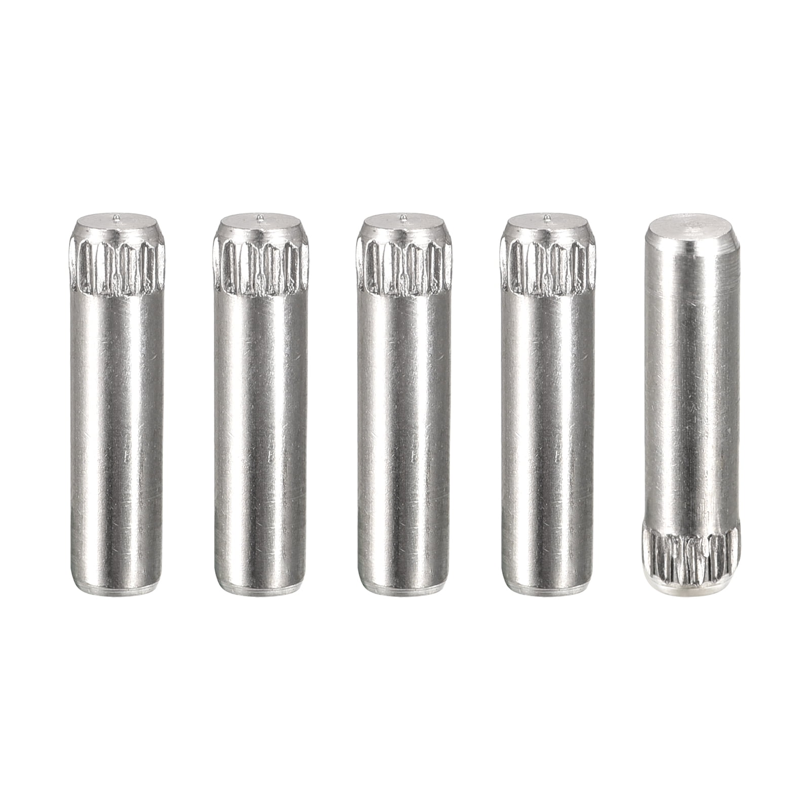4x14mm 304 Stainless Steel Dowel Pins, 5 Pack Knurled Head Flat End