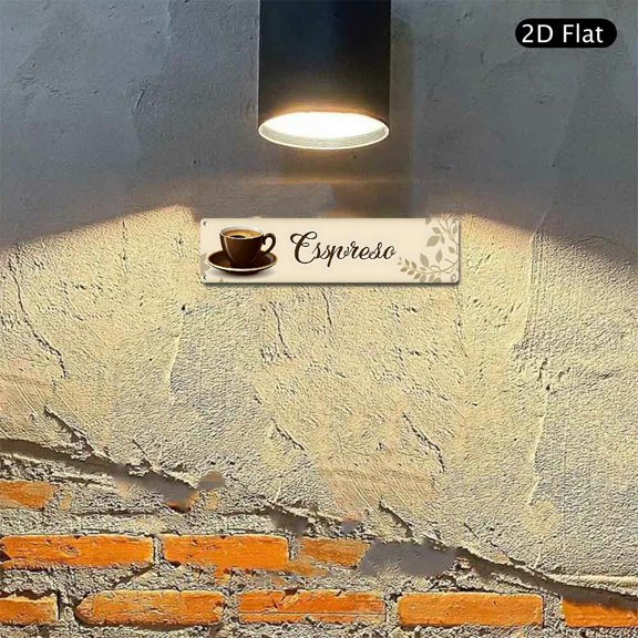 4x16 Inch Aluminum Metal Sign Coffee Bar Decor, Elegant Espresso Cup Cursive Writing Wall Art, Rustic Beige Background Metal Plaque 1pc for Cafe Kitchen Home Decoration