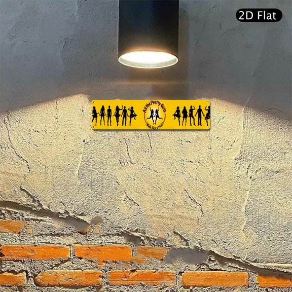 4x16 Inch Aluminum Metal Sign Dancing Girls Silhouette Yellow Background Retro Wall Art for Bar Cafe Home Decor 1pc