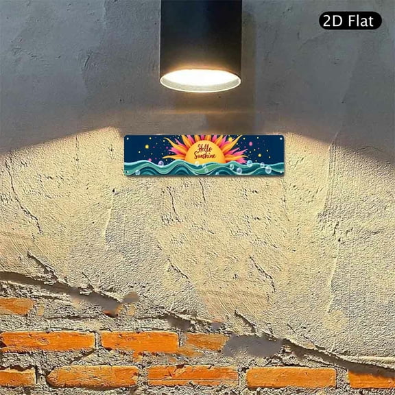 4x16 Inch Aluminum Metal Sign, Hello Sunshine Sun and Ocean Wave Wall Art Decor, Vibrant Sea Landscape Decorative Plaque for Home Kitchen Office 1pc