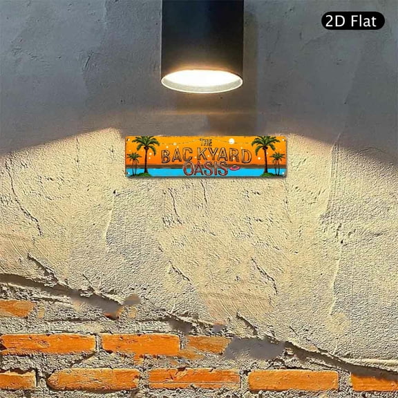 4x16 Inch Aluminum Metal Sign, The Backyard Oasis Tropical Flamingo Pool Decor, Retro Palm Tree Sunset Wall Art for Patio Garden Fence, 1pc