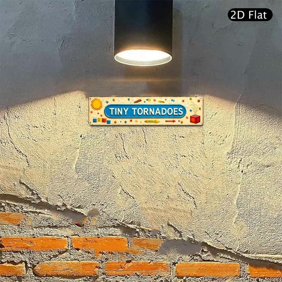 4x16 Inch Aluminum Metal Sign, Tiny Tornadoes Cartoon Weather Illustration Wall Art Decor, Playful Educational Graphic for Kids Room or Classroom, 1pc