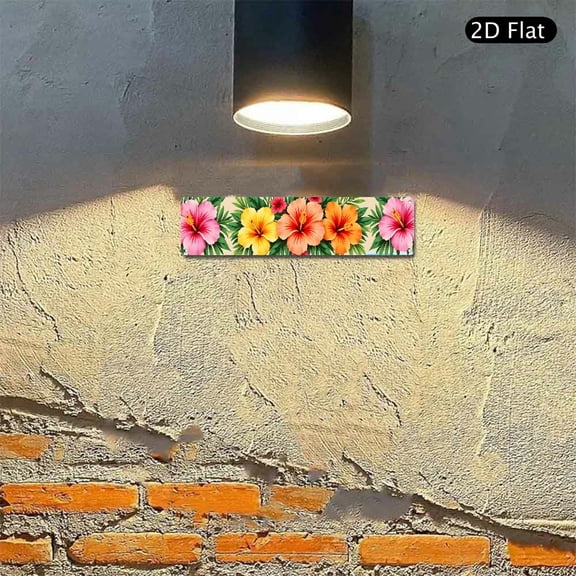 4x16 Inch Aluminum Metal Wall Art, Tropical Hibiscus Flower Pattern Decorative Sign 1pc for Home Garden Patio Indoor Outdoor Decor