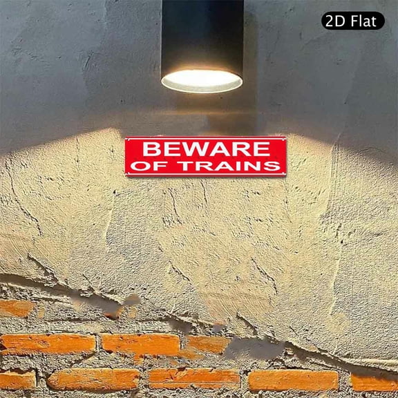 4x16 Inch Aluminum Sign, Beware of Trains Red Safety Warning Metal Wall Art 1pc for Railroad Crossing and Industrial Decor