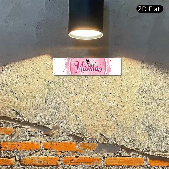 4x16 Inch Aluminum Sign, Blessed Mama Cursive Script Metal Wall Art with Pink Watercolor Heart Decor, Vintage Style Metal Plaque 1pc for Nursery or Kitchen Decoration