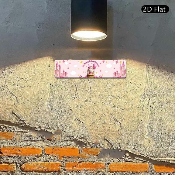 4x16 Inch Aluminum Sign Happy Birthday Olivia Teddy Bear Castle Metal Wall Art for Girl Kids Room Nursery Decor 1pc