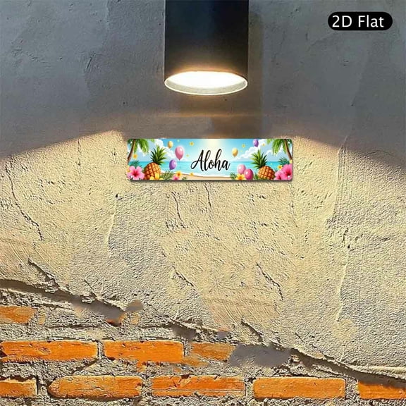 4x16 Inch Aluminum Sign, Tropical Aloha Beach Metal Wall Art with Pineapple and Palm Tree Pattern 1pc for Summer Party Home Wall Decor