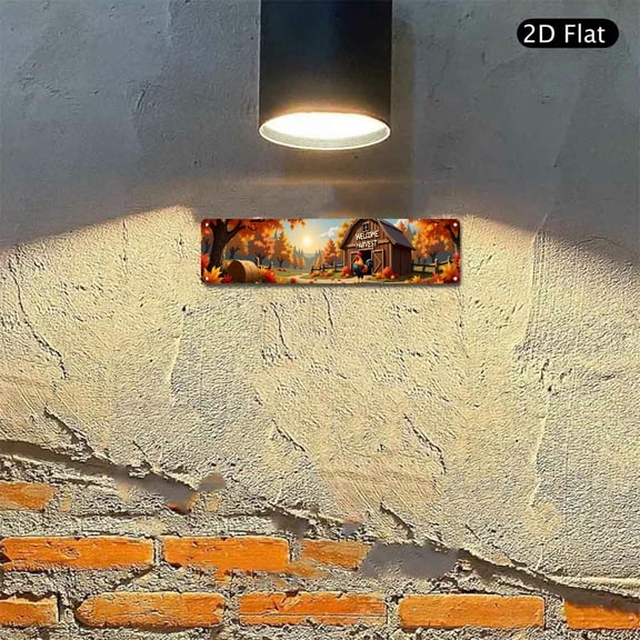 4x16 Inch Aluminum Sign, Welcome Harvest Farmhouse Wall Art with Rooster and Autumn Maple Tree Landscape, Metal Decorative Plate 1pc for Seasonal Home Decor